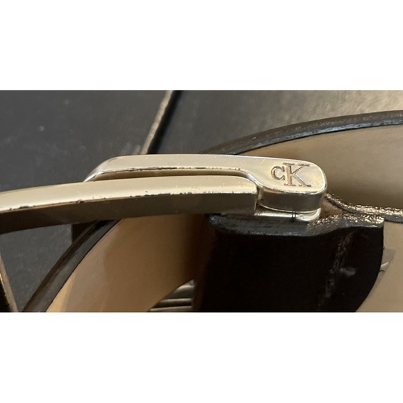 Calvin Klein Y2K Womens Small Brown Buffalo Calf Leather Belt USA Double Buckle - Picture 3 of 10